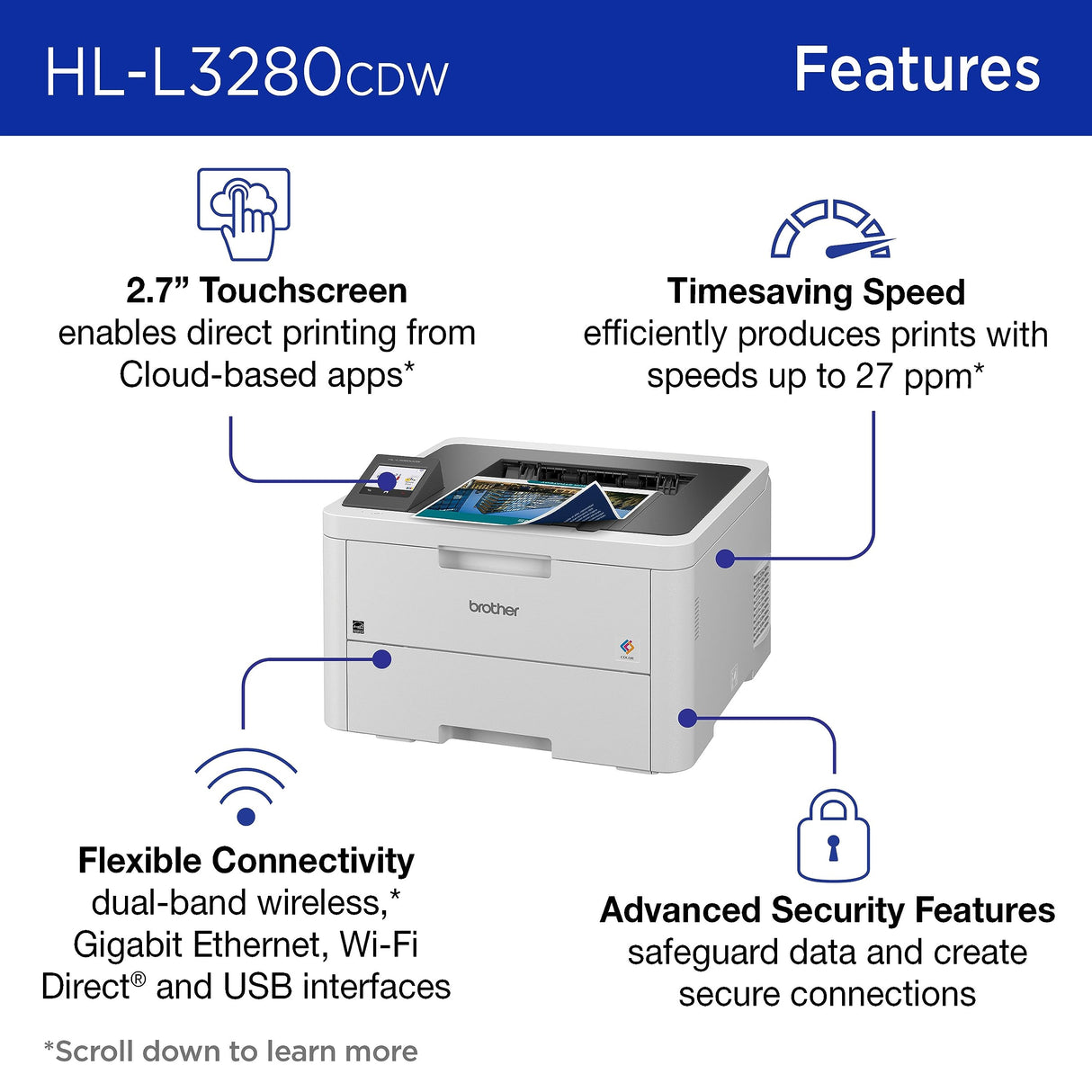 Brother HL-L3280CDW Wireless Compact Digital Color Printer with Laser Quality Output, Duplex, Mobile Printing & Ethernet | Includes 4 Month Refresh Subscription Trial¹, Amazon Dash Replenishment Ready Brother