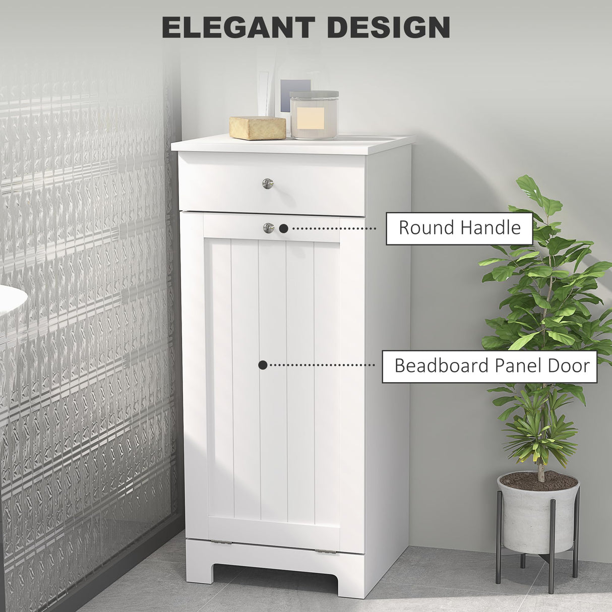 HOMCOM Laundry Hamper Cabinet with Removable Basket, Tilt Out Laundry Hamper Cabinet with Drawer and Beadboard Door, Laundry Cabinet Bathroom Storage Cabinet, White HOMCOM