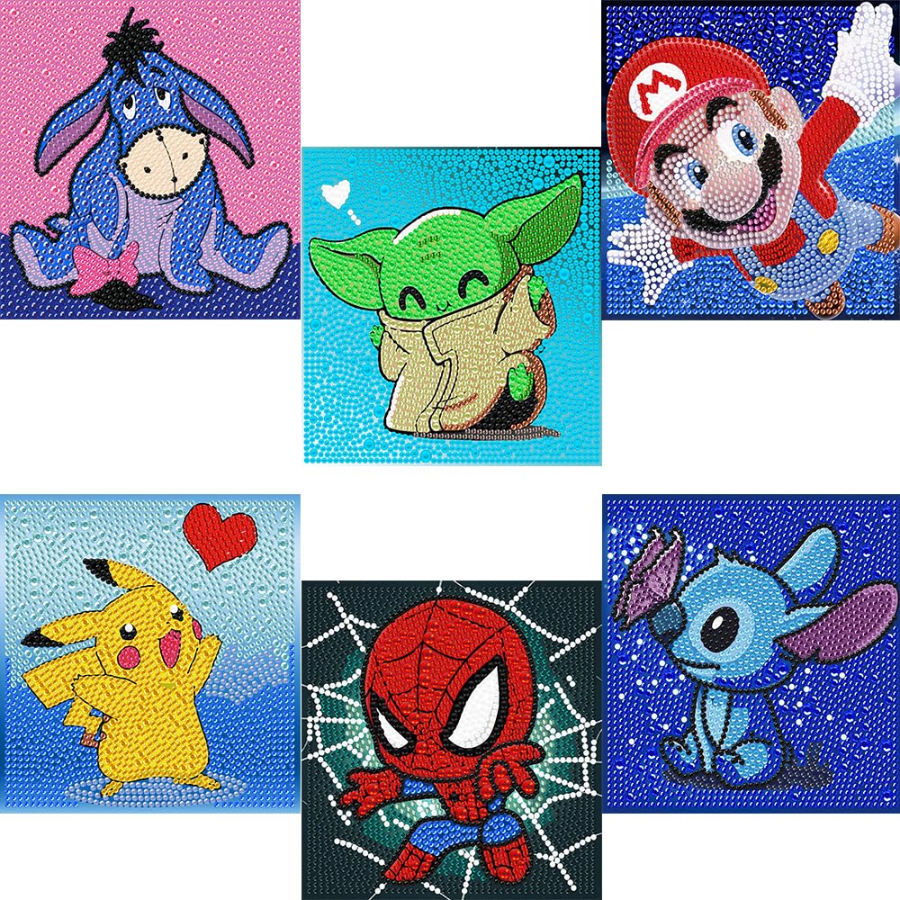 LWZAYS 6 Pieces Diamond Painting Kits for Kids Diamond Art Gem by Number Kits Arts and Crafts for Kids Ages 8-12 Mosaic DIY Full Drill Painting Kits for Home Wall Decor 6" X 6" LWZAYS