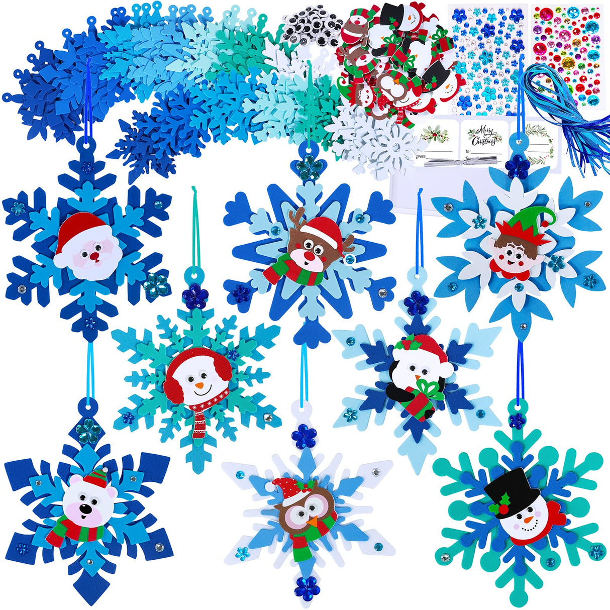 Winlyn 24 Sets Christmas Craft Kits Winter Crafts DIY Christmas Snowflake Ornaments Decorations Art Sets Foam Snowman Santa Owl Christmas Stickers for Kids Holiday Classroom Activities Party Favors Winlyn