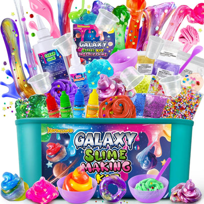 YOPINSAND Galaxy Slime Kit for Girls, DIY Slime Making Kit, Glimmer Crunchy, Butter, Foam, Glow in The Dark Slime with Add-ins, Foam Balls, Charms, Glitters, Party Favors Gift Toys for Kids 6-12