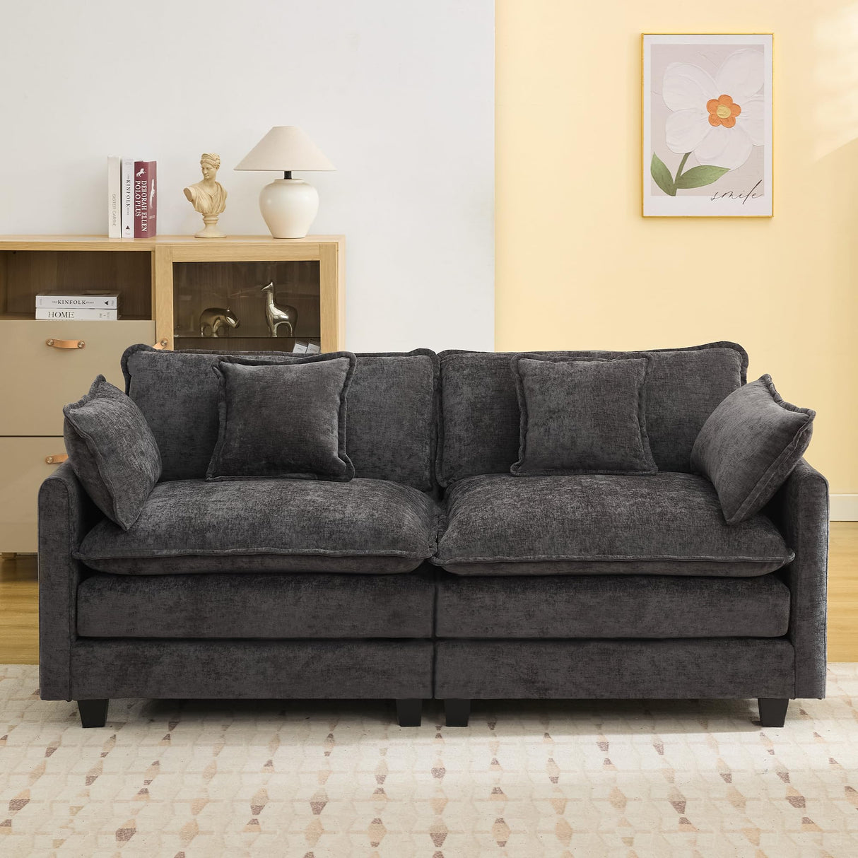 76'' Cloud Deep Seat Loveseat, Upholstered Chenille Modular 2-Seats Sectional Sofa Couch, Modern Comfy Settee Loveseat for Living Room Set, Small Apartment, Dark Grey WUTUTUEE