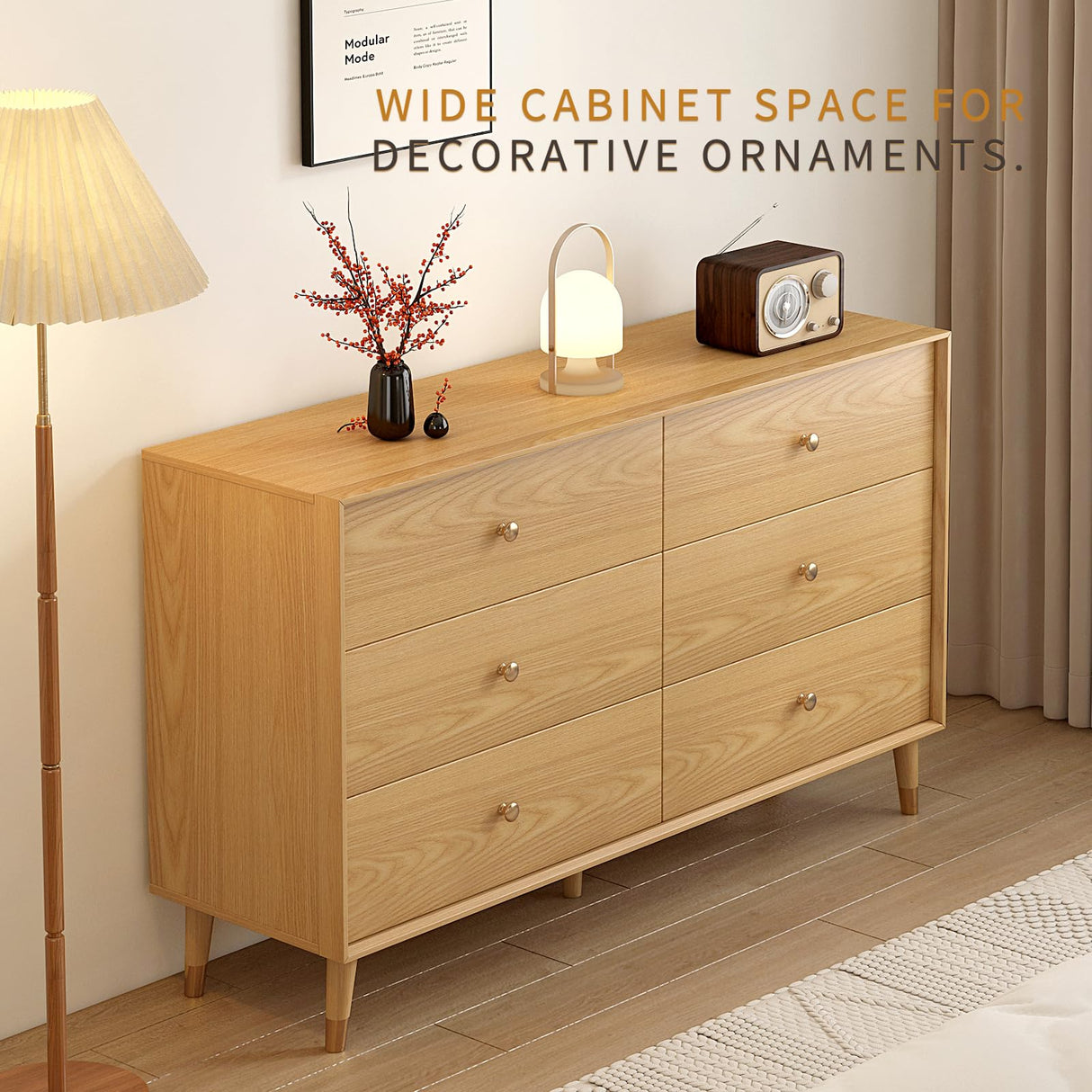 Messenya 6 drawer dresser for bedroom furniture.wood dressers & chests of drawers.Beveled Edge design, hand-polished.bedroom storage and dresser organizer for Living Room, Hallway (D-203) Messenya