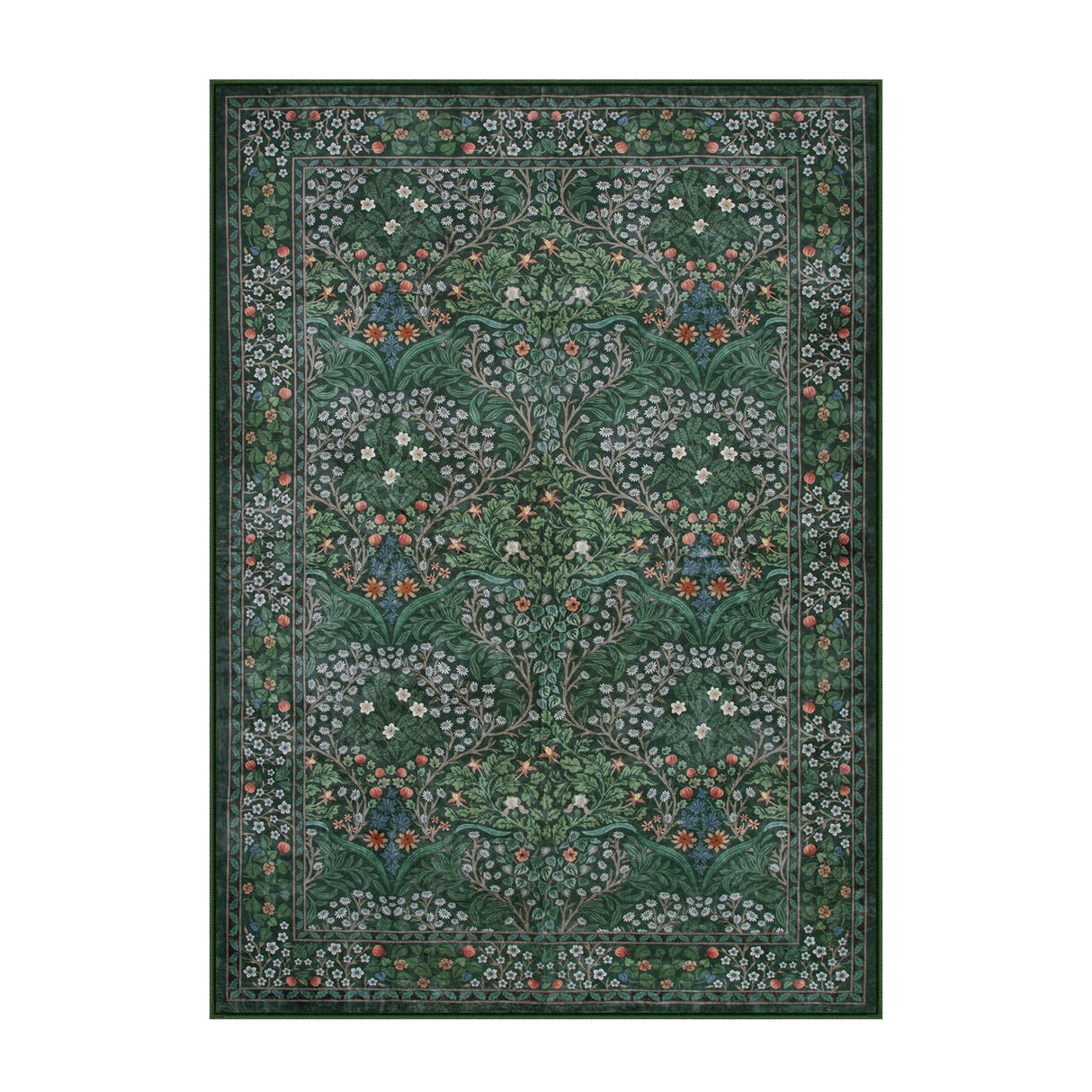 Lahome Floral Washable Rugs 5x7, Soft Green Rugs for Bedroom Living Room, Boho Non Slip Low Pile Forest Stain Resistance Large Throw Carpet for Farmhouse Dining Room Office, Dark Green Lahome