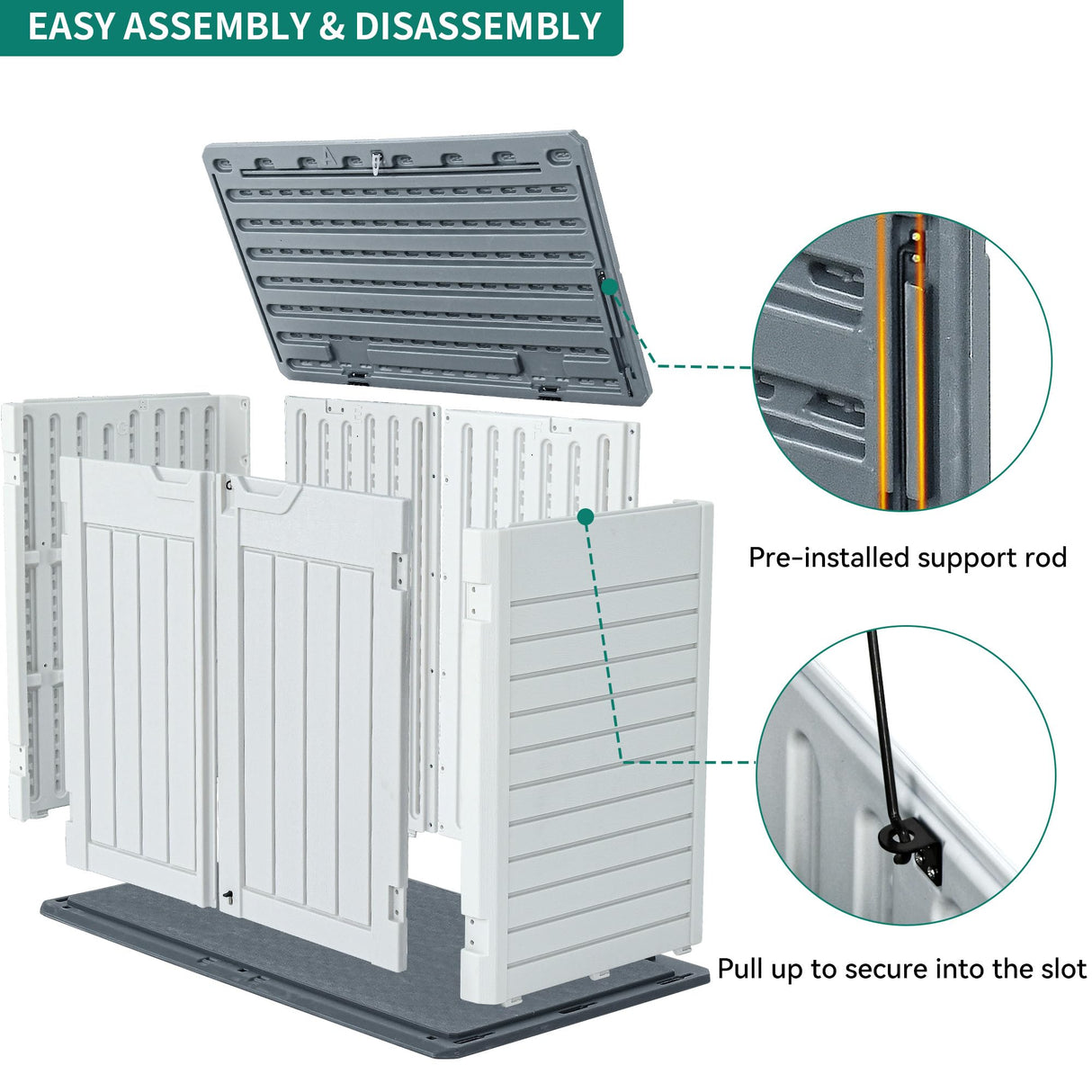 YITAHOME Outdoor Resin Storage Sheds, 39 in Height Lockable Waterproof Horizontal Shed w/o Shelf,Easy to Assemble Shed Storage for Garden Tools, Light Gray YITAHOME