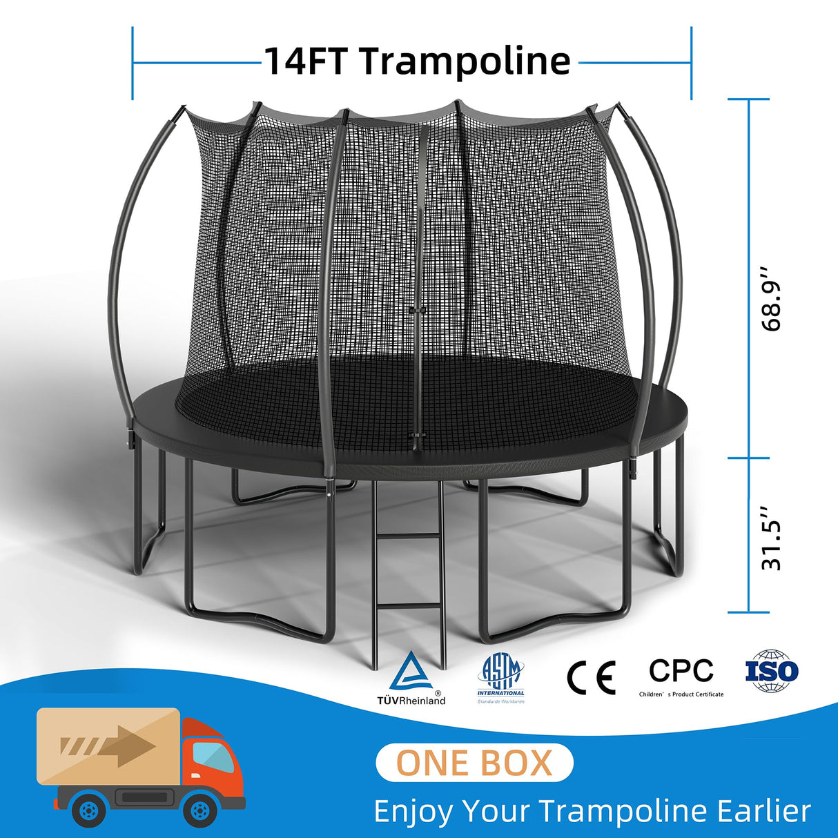 ALTLER Trampoline 14FT Enclosure Net Outdoor Jump for Kids and Adults Round ASTM Approved Heavy-Duty Bounce Mat with Enhanced Weight Capacity ALTLER