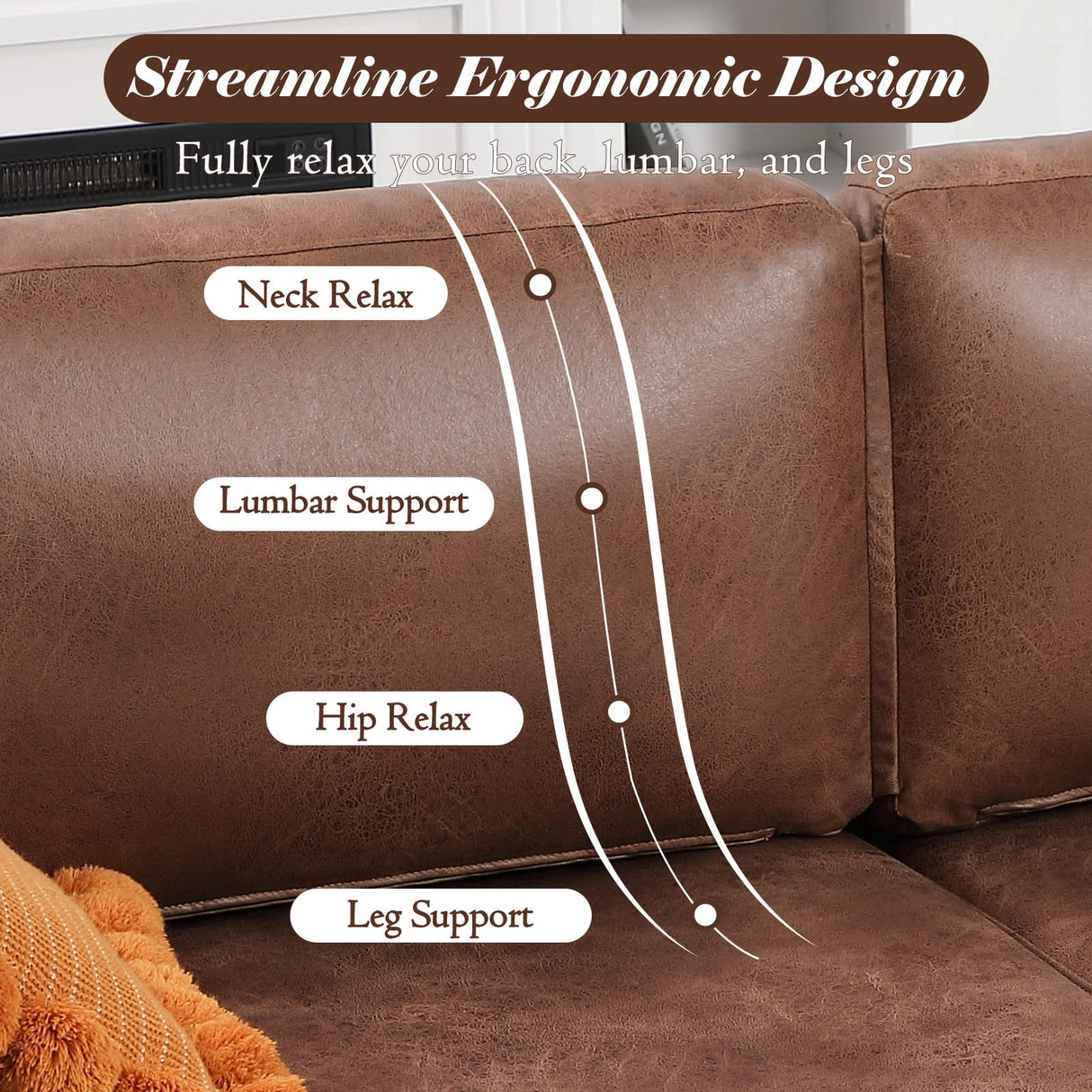 Esright 79 Inch Sofa Couch for Living Room, Small Couches, Faux Leather Loveseat, Mid Century Modern Sofas, Brown Comfy Love Seat for Bedroom, Apartment, Lounge, Office Esright