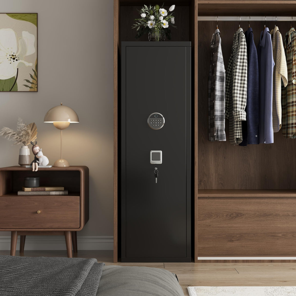 Leariso Biometric Gun Cabinet, Home Safes for Rifles and Pistols, Rifle Gun Safe for Handgun with Adjustable Shelves and Pockets, Gun Cabinet with Alarm Function, Gun Locker, Easy Installation Leariso