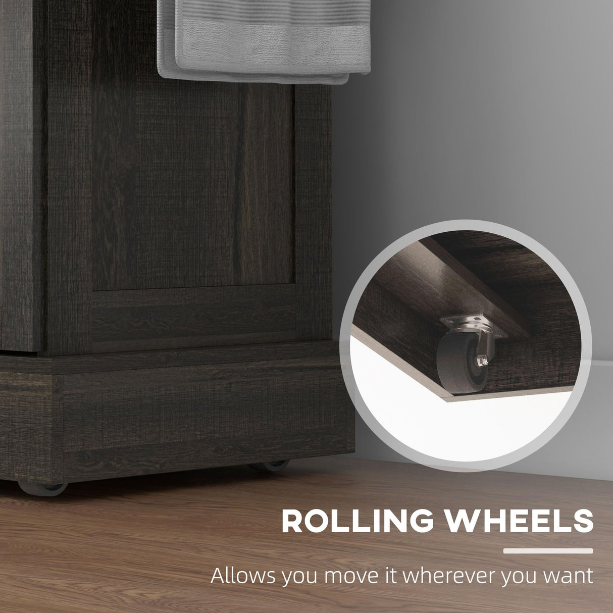 HOMCOM Triple-Cabinet Kitchen Island on Wheels, Kitchen Storage Cabinet with Drawers & Countertop, Rolling Utility Cart with Wood Top, Towel Rack, Spice Stand, Distressed Brown HOMCOM