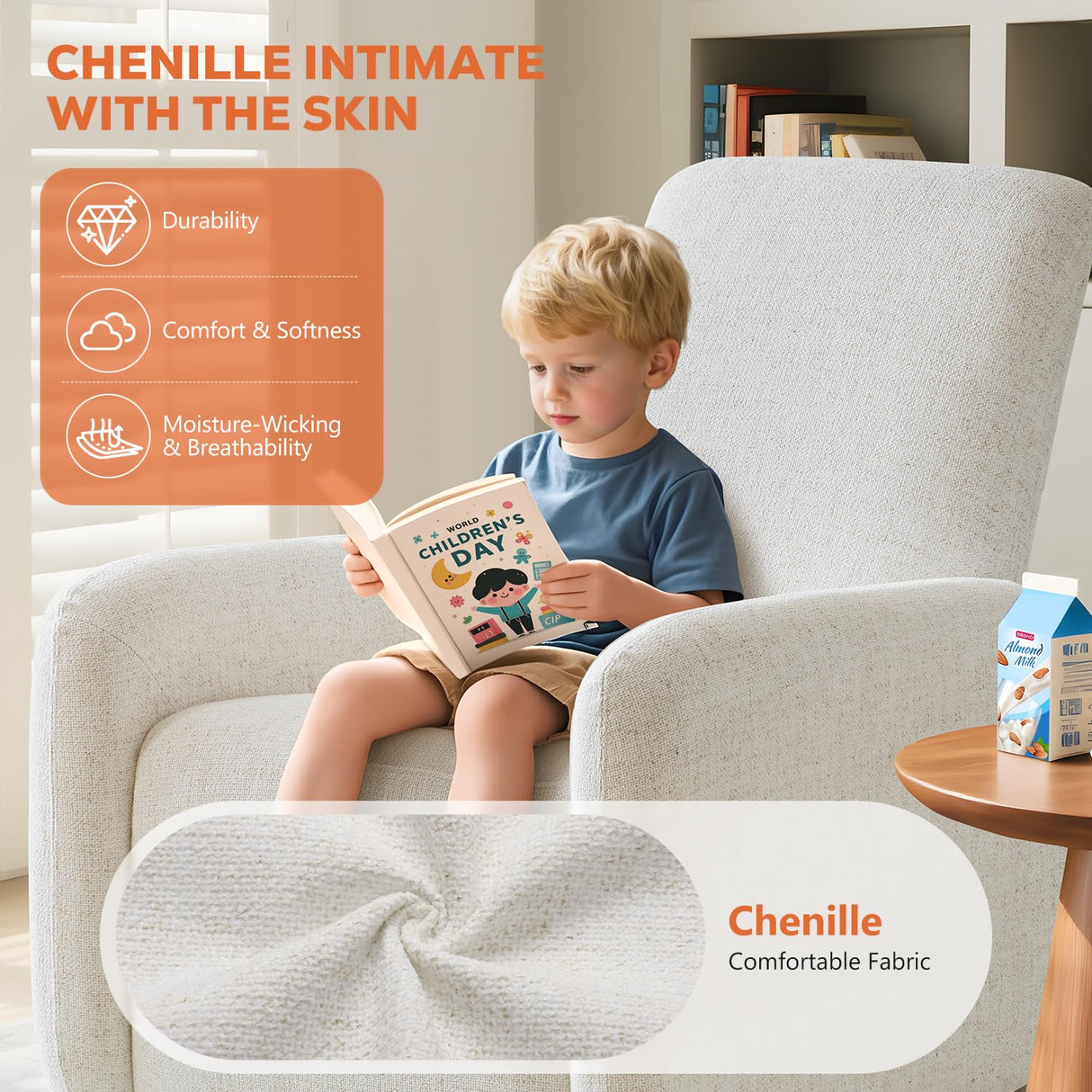 SENYUN Power Recliner Chair, Swivel Rocker Recliner w/USB & Type-C Charging Ports, Chenille Upholstered Swivel Rocker Glider Recliner for Nursery,Living Room, Bedroom, 1PC, Cream SENYUN