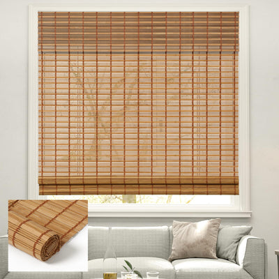 Kokorona Cordless Bamboo Roller Blinds, Light Filtering Bamboo Shades for Indoor Windows, Natural Bamboo Shades, Roll Up Bamboo Roman Shades for Home, Office, Easy to Install, 28" W x 64" H, Squirrel