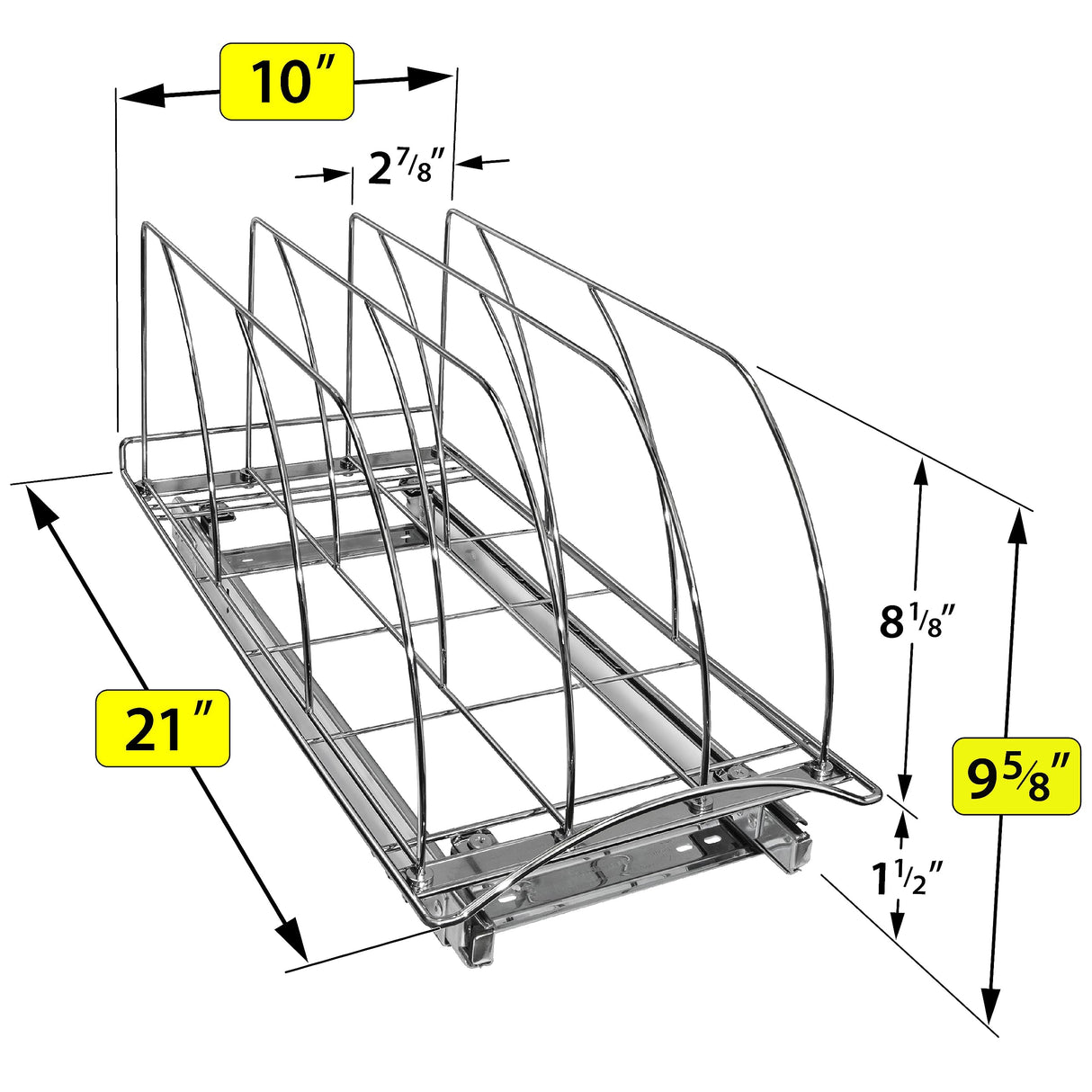 LYNK PROFESSIONAL® Pull Out Cutting Board, Cookie Sheet, and Baking Pan Organizer Rack - Lifetime Ltd. Warranty - Slide Out Kitchen Cabinet Storage Organizers – 10” x 21” Deep - Pullout Shelf, Chrome LYNK PROFESSIONAL