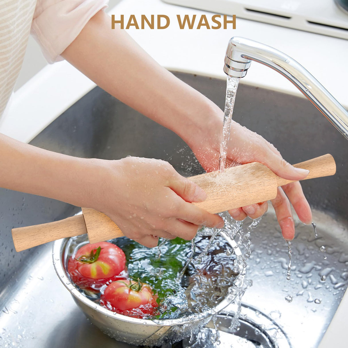 Mepple Classic Wooden Rolling Pin with Handle and Pastry Mat for Fondant, Pizza, Pies, Cookies, Rolling Pin for Baking with 3 Multi-Color Thickness Rings, 17" x 2.5" Natural Beechwood Rolling Pin Mepple