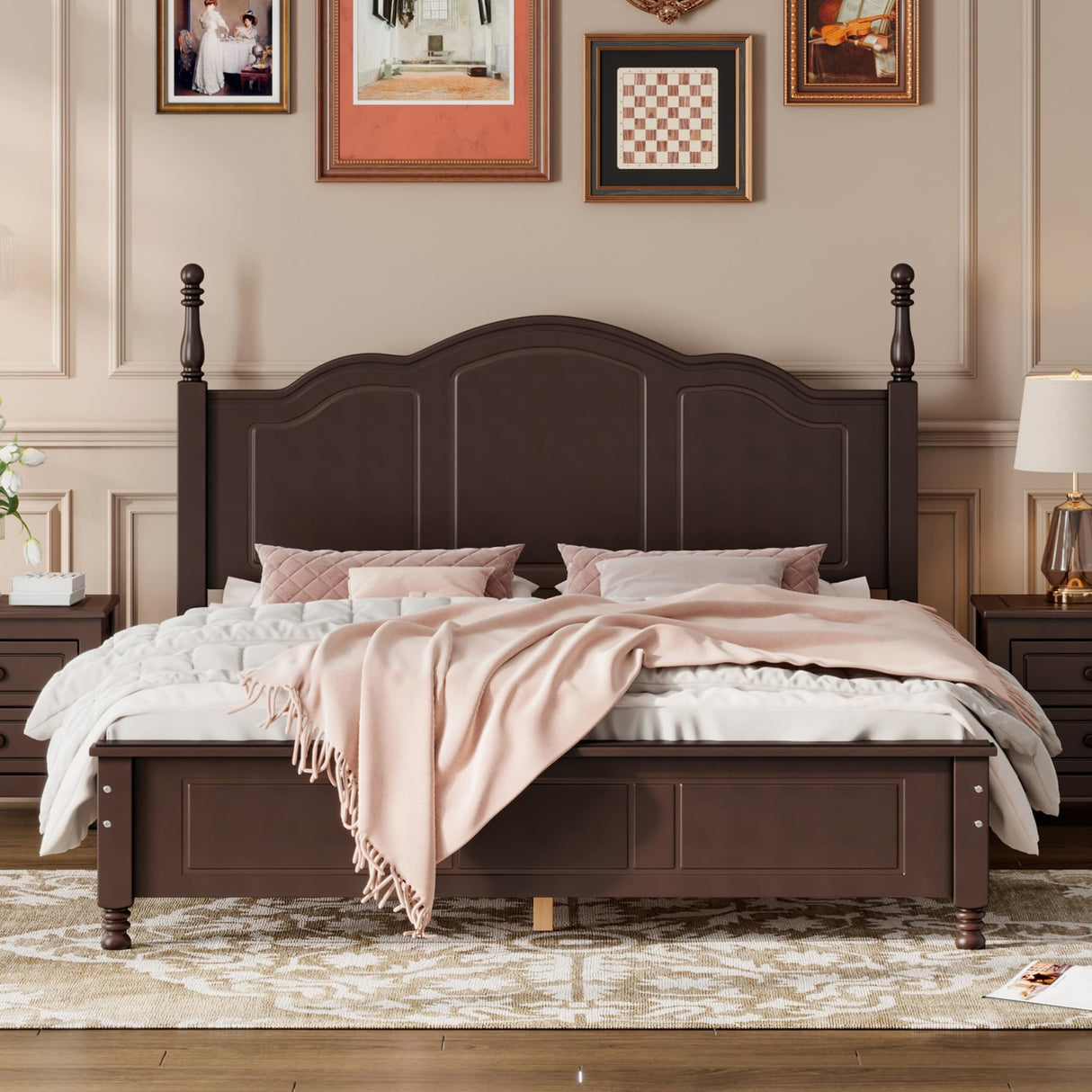 Harper & Bright Designs 3-Piece Queen Size Wood Platform Bed Set with Nightstands in Dark Walnut Harper & Bright Designs