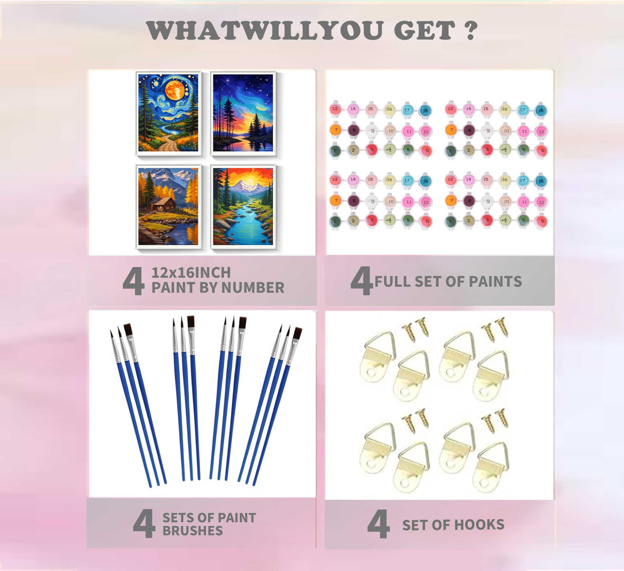 4Pack Paint by Number Kit for Adults 12x16inch Starry Night & Mountain Scenery DIY Painting Set, Acrylic Paint by Numbers, Art Craft for Home Decor Gifts Generic