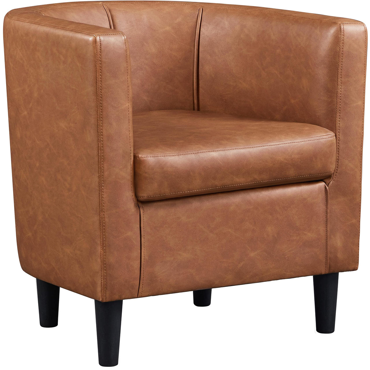 Yaheetech Accent Chair, PU Leather, Modern and Comfortable Armchairs, Upholstered Barrel Sofa Chair for Living Room Bedroom Waiting Room, Brown Yaheetech