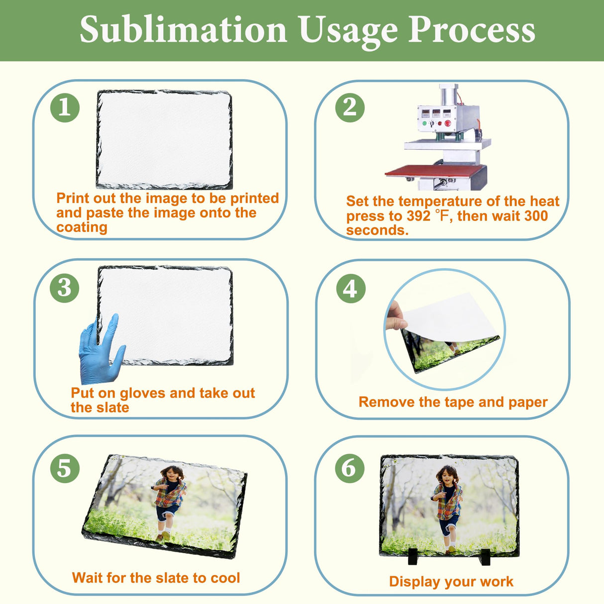 Sunnyglade 6 Pack Sublimation Slate Blanks, Stone Slate Heat Thermal Transfer Picture Frame, 5.9x7.9 Inch Rock Sheet Photo Frame with Display Holder, Decor DIY for Desktop Souvenir Custom Design (6) Sunnyglade