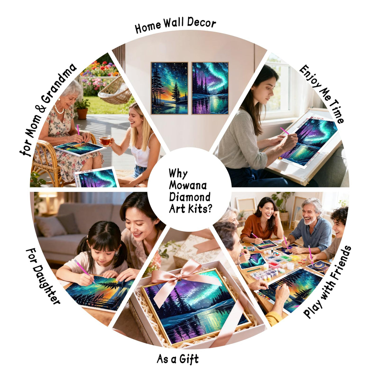 Mowana Aurora Diamond Art Kits for Adults - Northern Lights Diamond Painting Kits for Adults Beginners, 5D DIY Full Drill Rhinestone Gem Art Painting for Wall Decor and Gifts 2 Pack 12x16inch Mowana