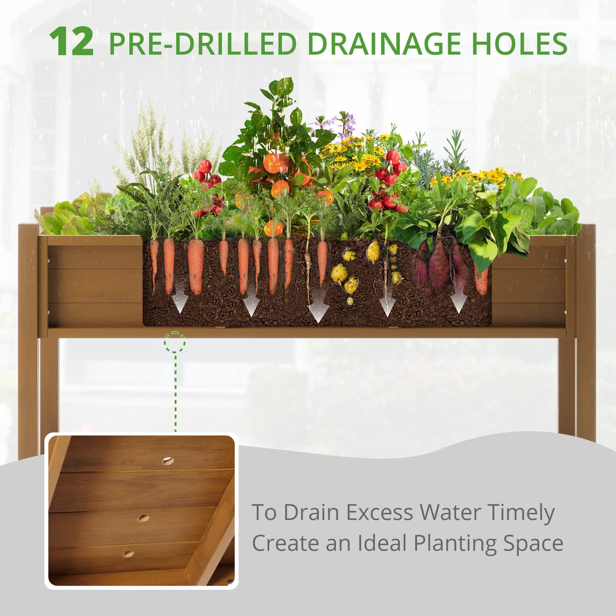 LUE BONA Raised Planter Box with Legs, 47 * 18 * 29 in, Raised Garden Bed with Tools and Storage Shelf, Weather Resistant, 3-Year Warranty, Standing Growing Bed Herb Planter for Vegetable, Brown LUE BONA