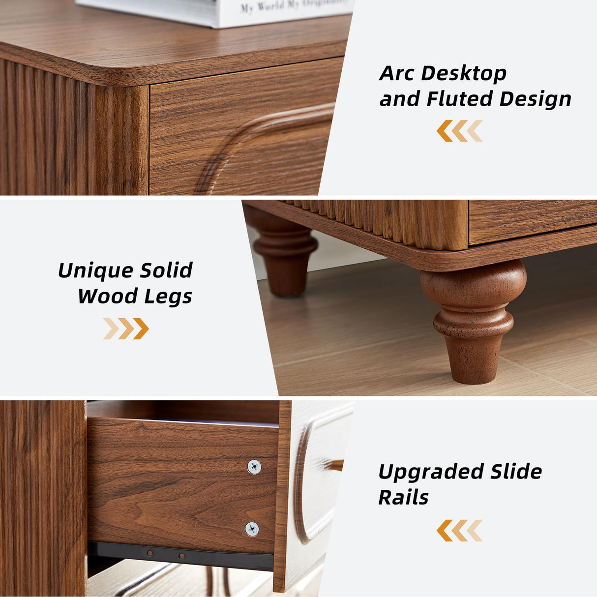 ORRD 9 Drawer Fluted Dresser for Bedroom, Mid Century Modern Chest of Drawers, Wood Storage Small Dresser Organizer for Bedroom Living Room Hallway Closet, Walnut ORRD