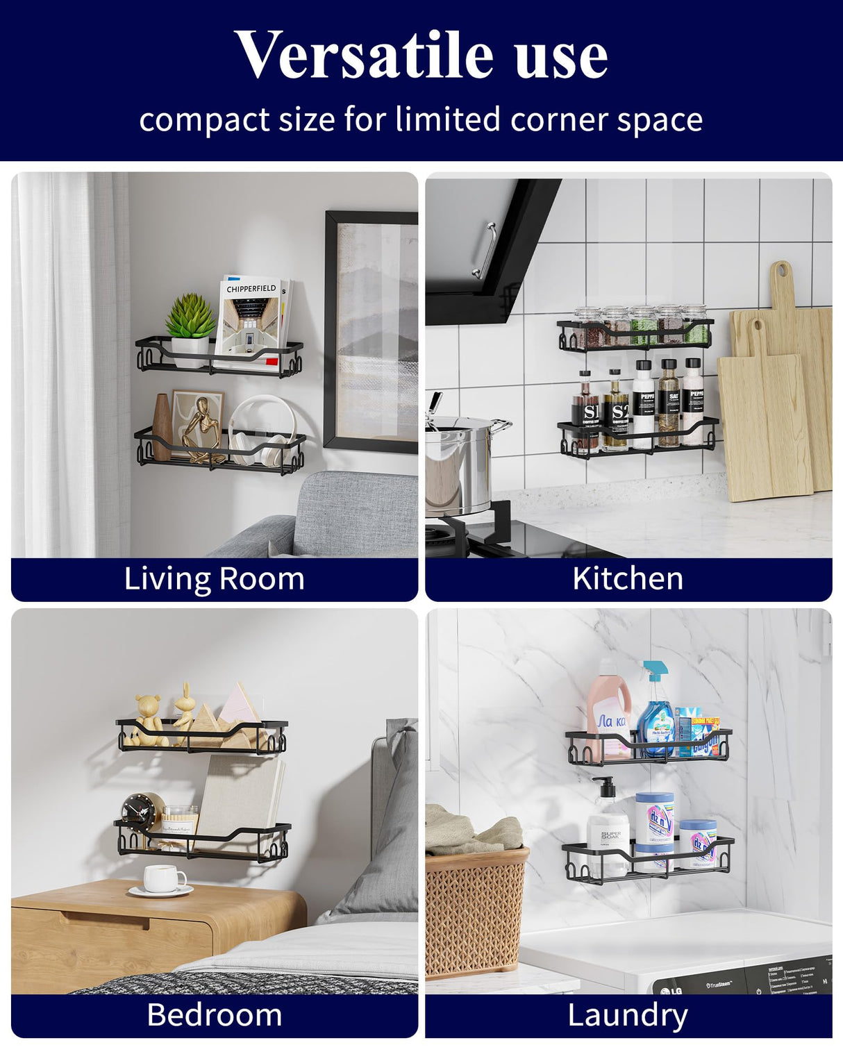 Kitsure Shower Caddy Large - Adhesive Shower Organizer, Stainless Steel Shelf for Inside Shower, No Drill Bathroom Organizers and Storage, Home Decor Accessories, 2 Pack, Black Kitsure