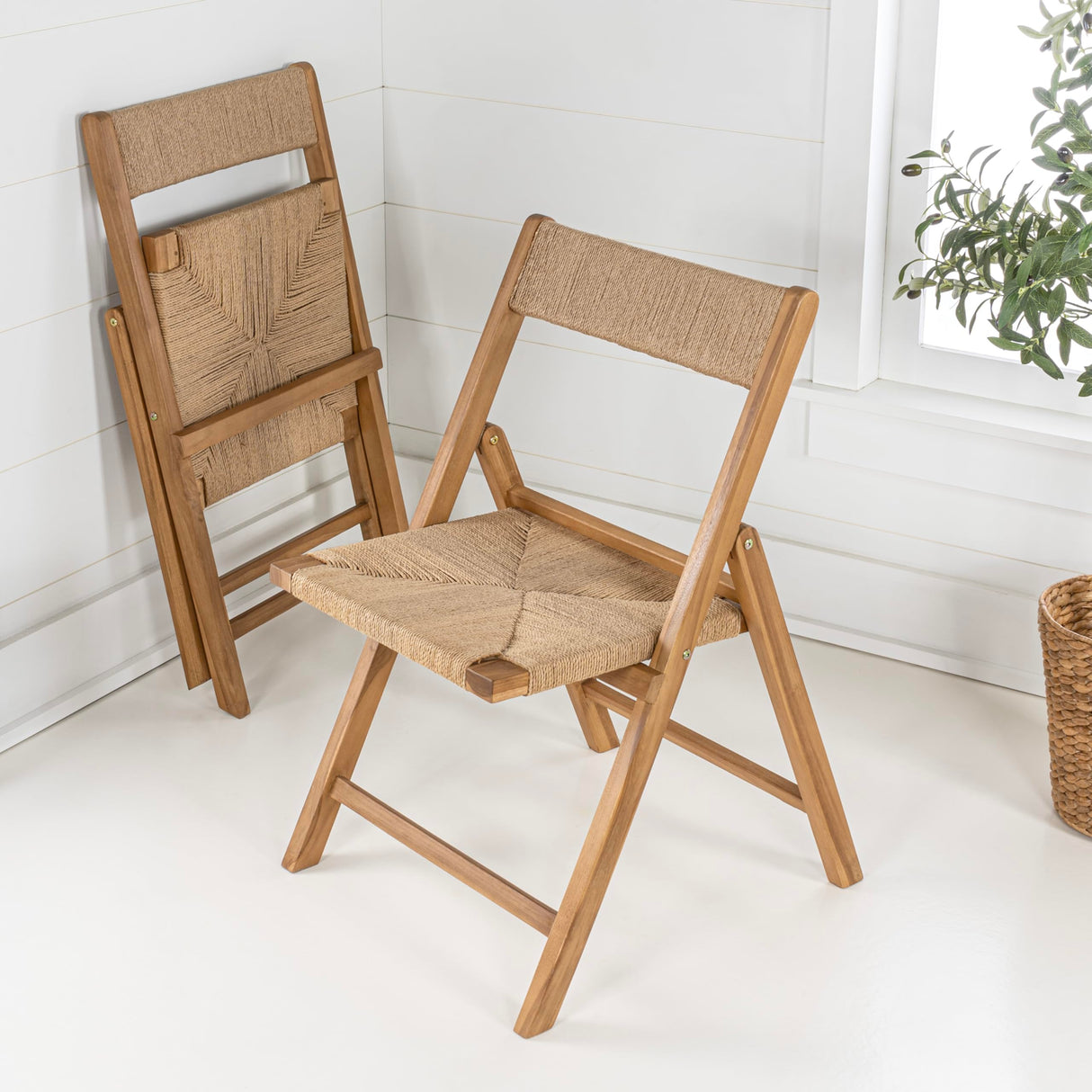 JONATHAN Y FLD1002A-SET2 Kiawah Coastal Modern Wood Woven Seagrass Folding Chair Transitional, Bohemian, Classic, Scandinavian, Minimalist, Mid-Century, Natural (Set of 2) JONATHAN Y