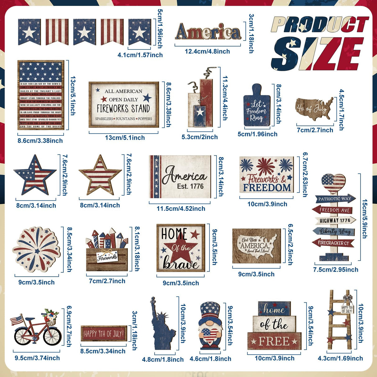 Seeloowy 26 Pcs 4th of July Patriotic Tiered Tray Decoration Independence Day USA Flag Wood Signs Rustic Wooden Tiered Tray Decorations for Labor Day Memorial Day Home Party (Cute Style) Seeloowy