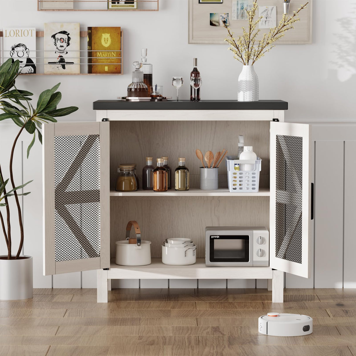 ANWBRAOD Farmhouse Buffet Cabinet 31.4" Sideboard Storage Cabinet with Barn Door and Adjustable Shelf Wood Rustic Accent Cabinet for Dinning Room, Kitchen, Hallway ULSC003W ANWBROAD