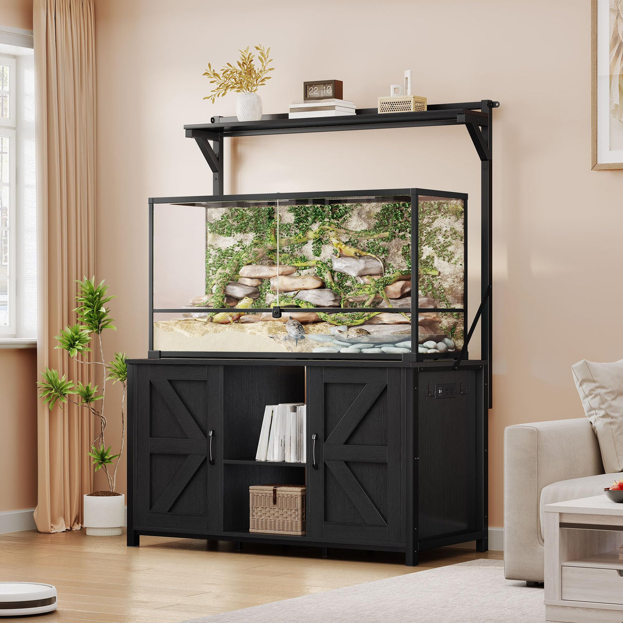 YITAHOME 120 Gallon Reptile Tank Stand with Power Outlets, Heavy Duty Large Reptile Tank Stand with Cabinet, Reptile Tank Turtle Terrariums Table for Accessories Storage,1100LBS Capacity YITAHOME