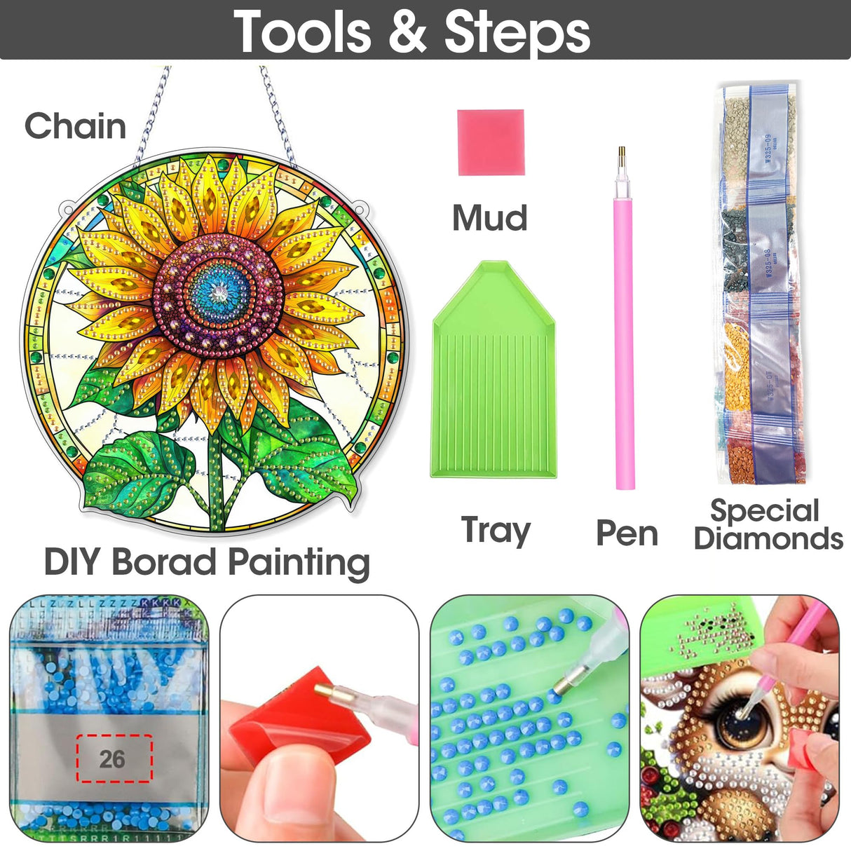 SKRYUIE Hanging Diamond Art Kits for Adults Pendant Sunflower, Special Shaped Crystal DIY Diamond Painting Kit, Acrylic Board Wreath Pendants Double Sided, Home Decor 7.6 x 7.6 Inch SKRYUIE