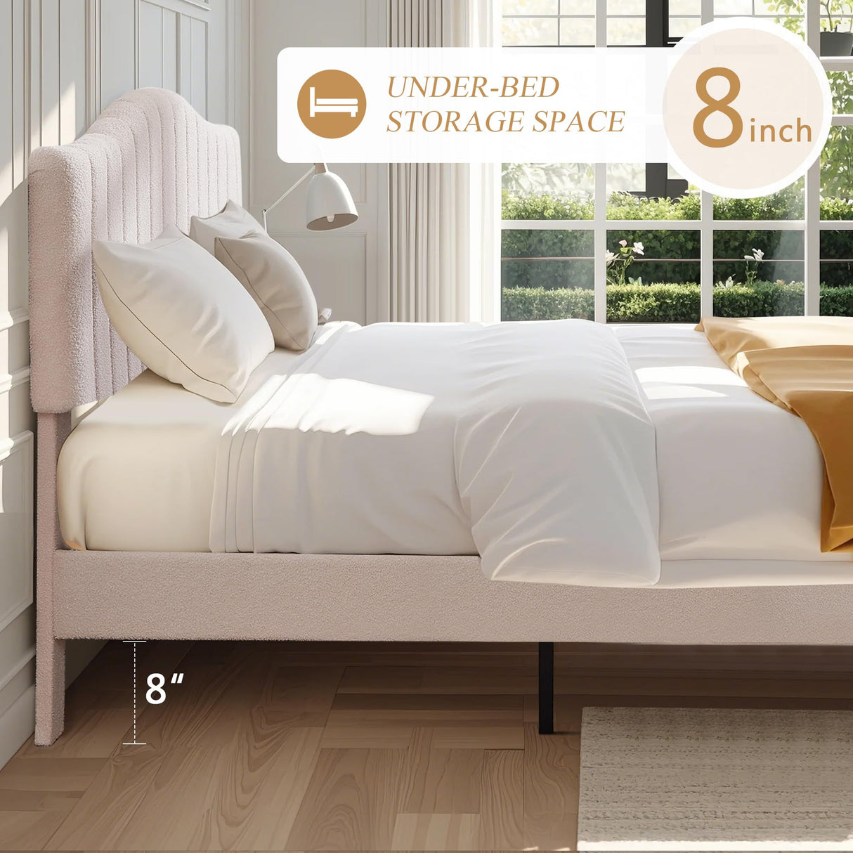 VECELO Full Size Upholstered Platform Bed Frame with Adjustable Teddy Fabric Headboard, Strong Wood Slats, 7.9" Under-Bed Storage, Noise-Free, No Box Spring Needed - Beige VECELO