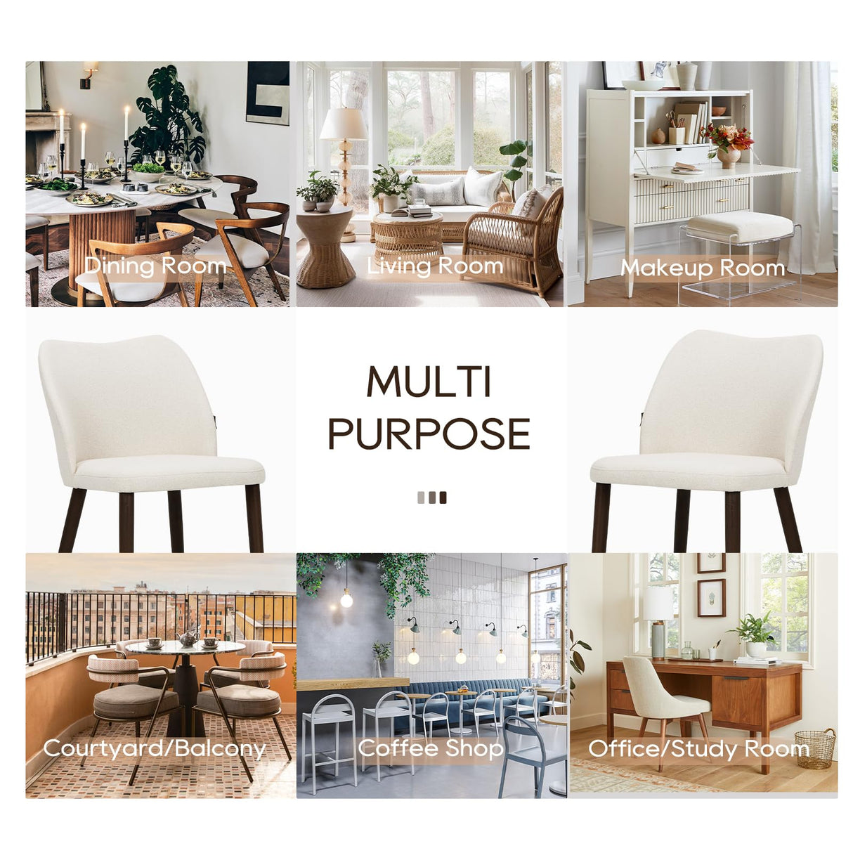 COLAMY Upholstered Dining Chairs Set of 4, Modern Fabric Dining Room Kitchen Side Chair with Padded Seat and Wood Legs for Restaurant/Cafe, Beige COLAMY