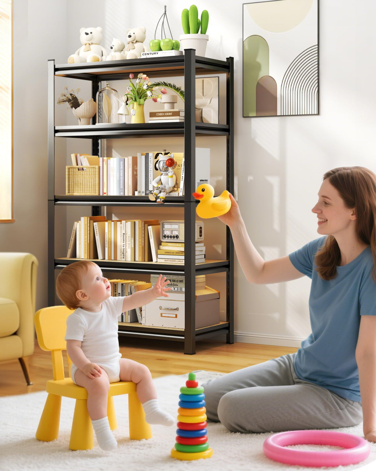 AOAORGG 5-Tier Garage Shelving Heavy Duty Storage Shelves, Adjustable Metal Shelving Unit, Utility Garage Organizer Shelf for Basement, Pantry, Kitchen, Warehouse,supermarket, 15.7"D x 35.4"W x 71.2"H AOAORGG