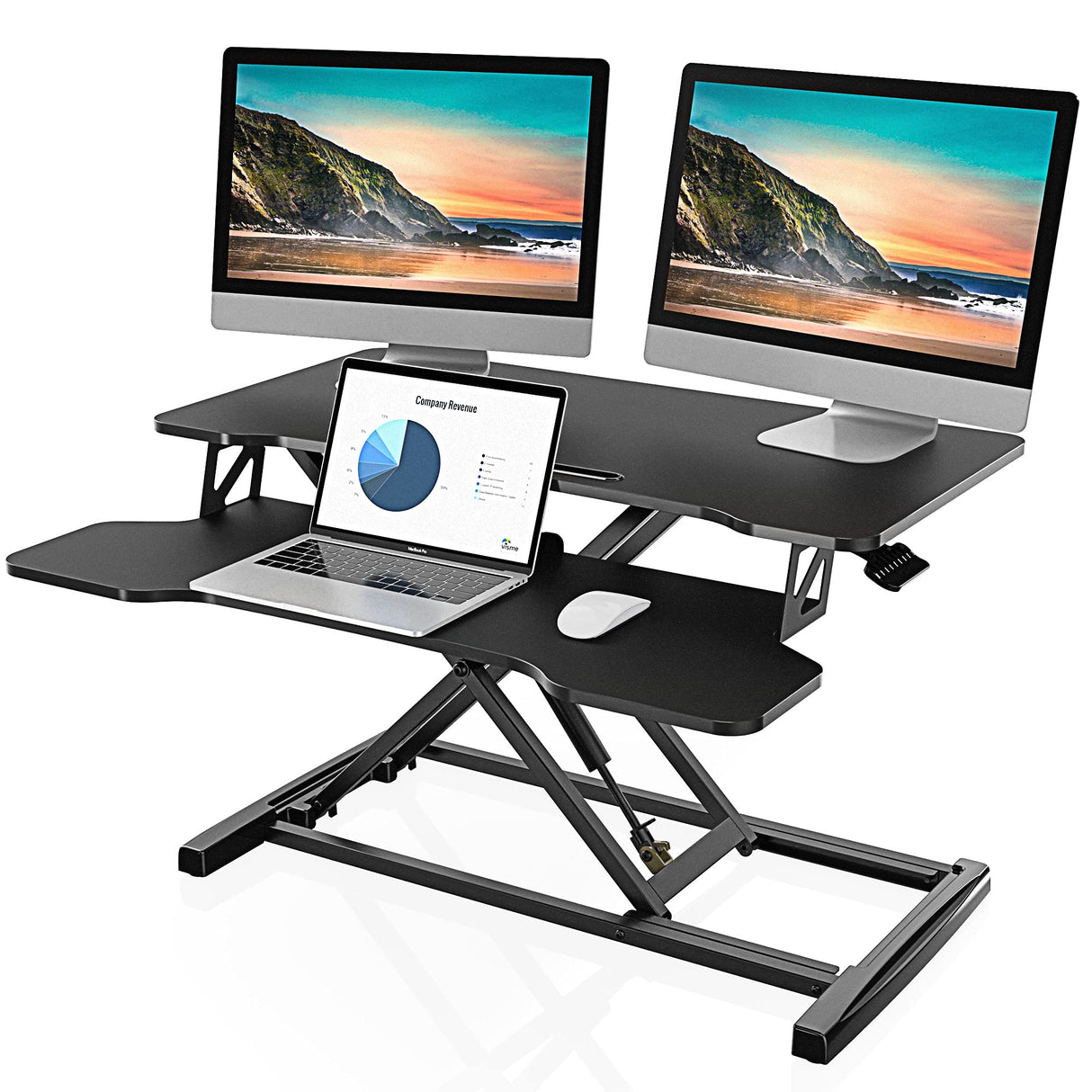 FITUEYES Height Adjustable Standing Desk 32” Wide Sit to Stand Converter Stand Up Desk Tabletop Workstation for Dual Monitor Riser FSD308001WB FITUEYES