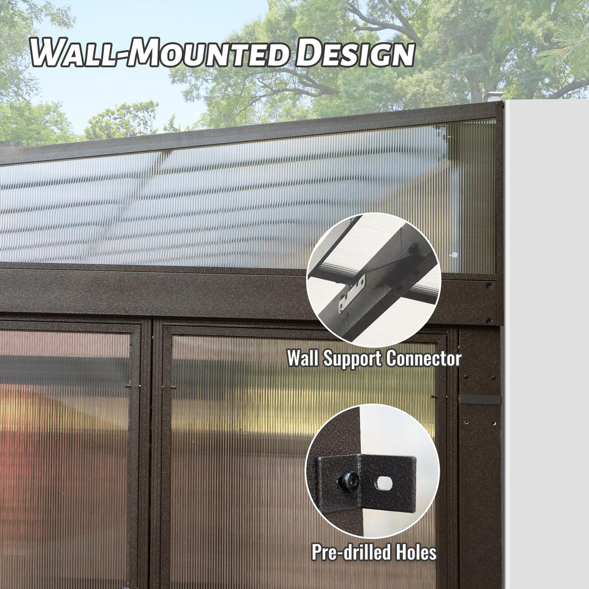 Domi 12x16FT All Season Sunroom, Outdoor Permanent Wall Mounted Solarium with Detachable Polycarbonate Windows, Aluminum Lean to Gazebo Sun Room with 2 Lockable Sliding Doors for Garden Patio Deck domi outdoor living