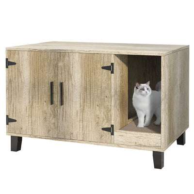 TaoHFE Litter Box Enclosure Cat Litter Box Furniture Hidden with Cat Scratch Pad Decorative Farmhouse Wooden Hidden Litter Box Cat House Litterbox Furniture Cat Box Furniture Litter Box Cabinet Oak