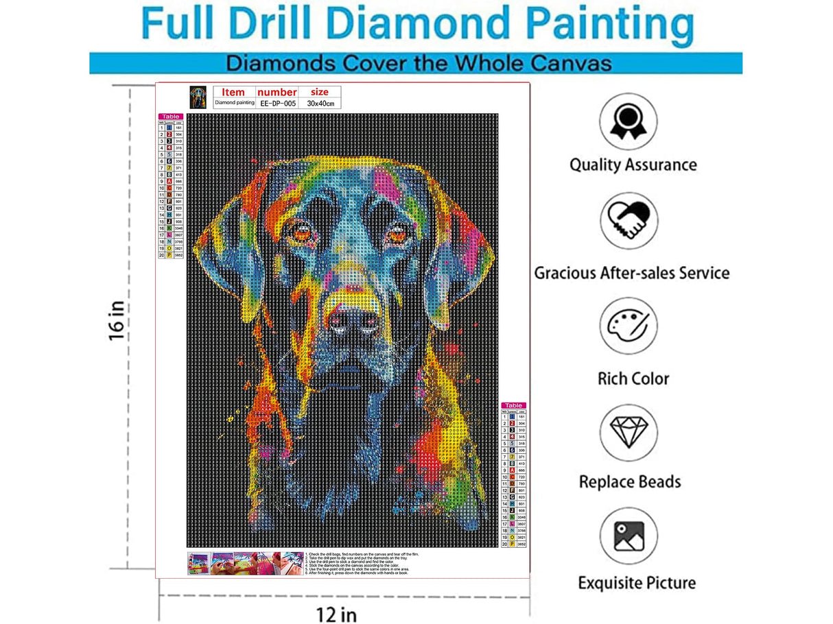 EIBEILI Diamond Painting Kits for Adults DIY 5D Diamond Art Paint with Round Diamonds Full Drill Gem Dog Art Painting Kit for Home Wall Decor Gifts 12x16inch EIBEILI