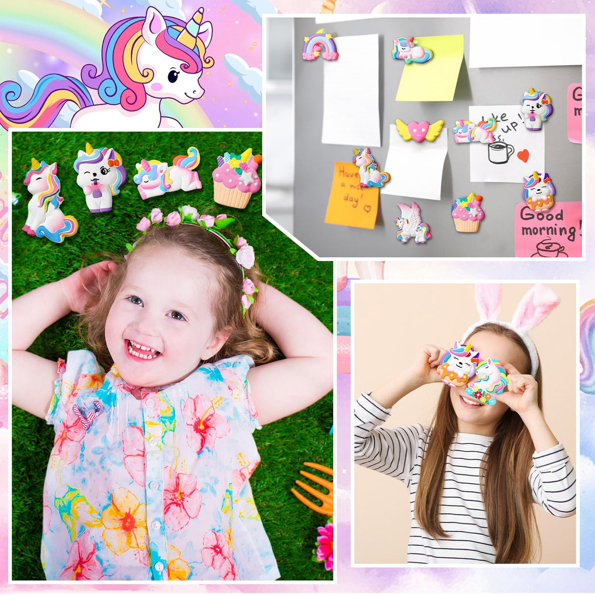 HyDren 12 Sets Arts and Crafts Painting Kit for Kids Unicorn Unpainted DIY Ceramic Figurines Paint Your Own Figurines with Magnets, Paintbrushes, Palettes for Kids Adults(Unicorn Theme) HyDren