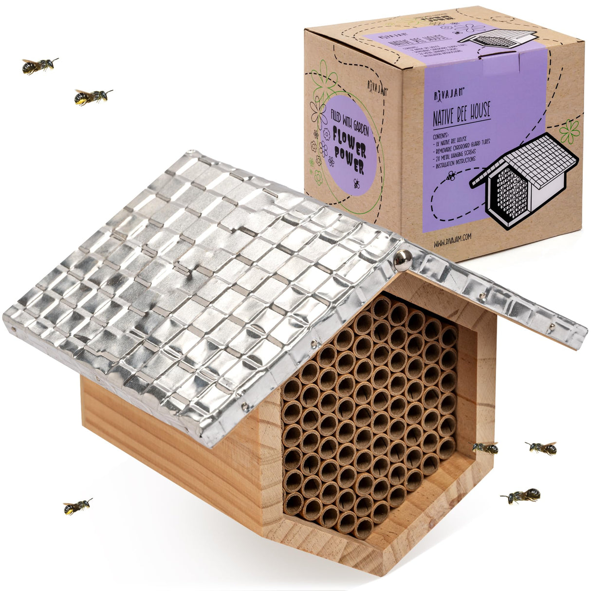 Rivajam Beekeeper Pro Mach II Mason Bee House - Strong + Waterproof Bee Hotel & Insect Habitat - Replaceable Mason Bee Tubes Filled Bee Houses for The Garden - Pollinator House Gardening Gifts Rivajam