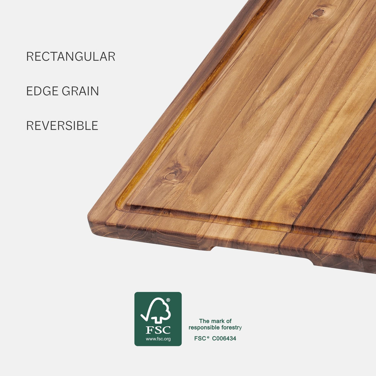 Teakhaus Marine Cutting Board with Juice Groove - Large Rectangle Cutting Board with Corner Hole - Reversible Teak Edge Grain Wood - Knife Friendly - FSC Certified Teakhaus