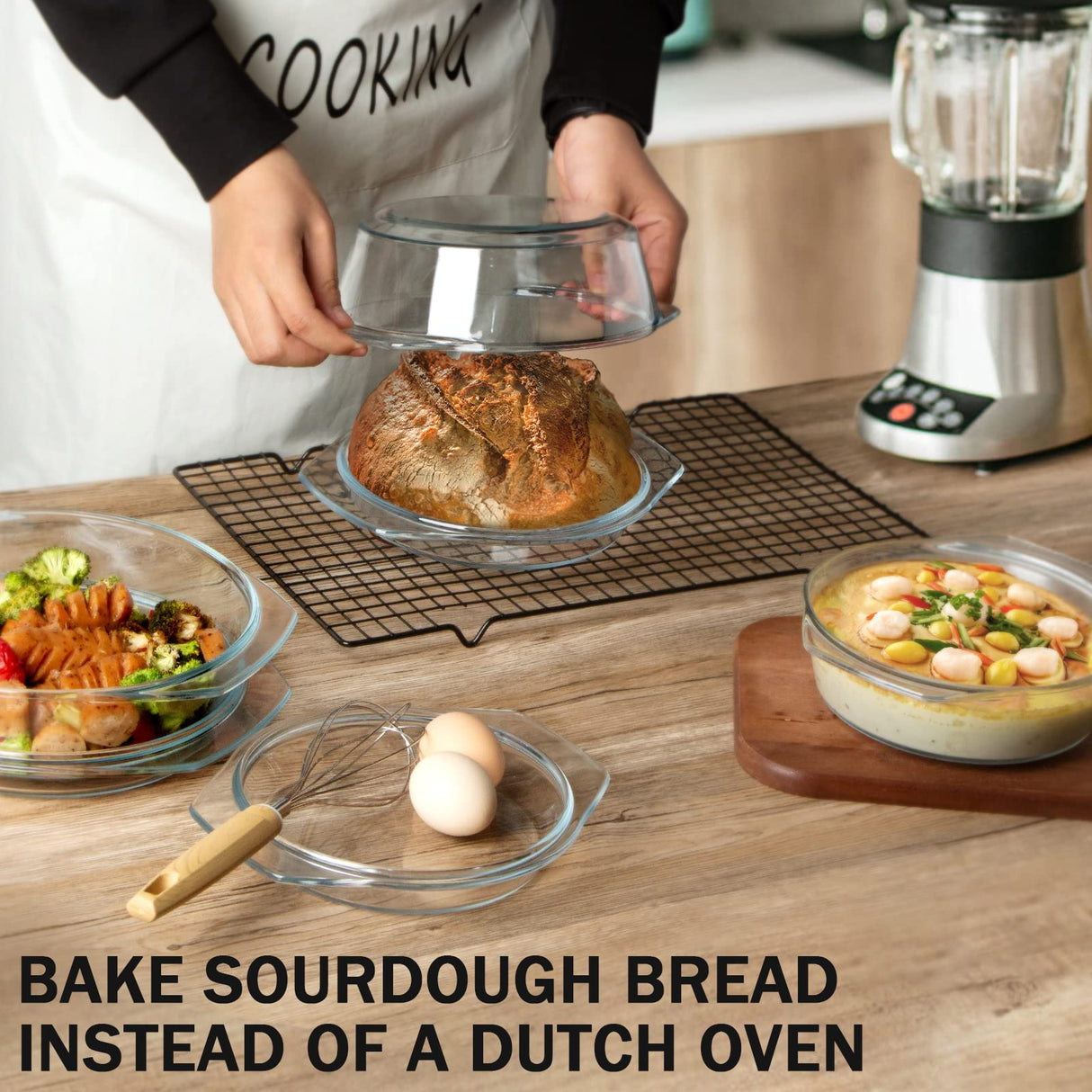 NUTRIUPS Round Glass Casserole Dish Set, Glass Casseroles Cookware with Glass Lid, Glass Casserole Dish With Lid(Set of 3-1L+1.4L+1.7L) NUTRIUPS