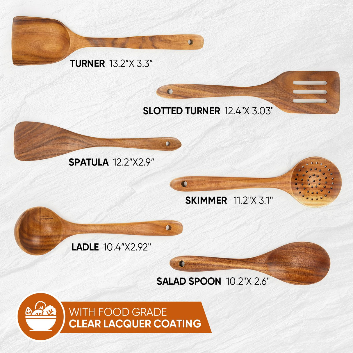 XMYYX 6 Piece Wooden Spoons for Cooking,Smooth Finish Teak Wooden Utensils for Cooking, Comfort-Grip Wood Spoons for Cooking, Non-Stick Wooden Cooking Utensils,Teak Wooden Spoon Sets (6 PCS Large) XMYYX