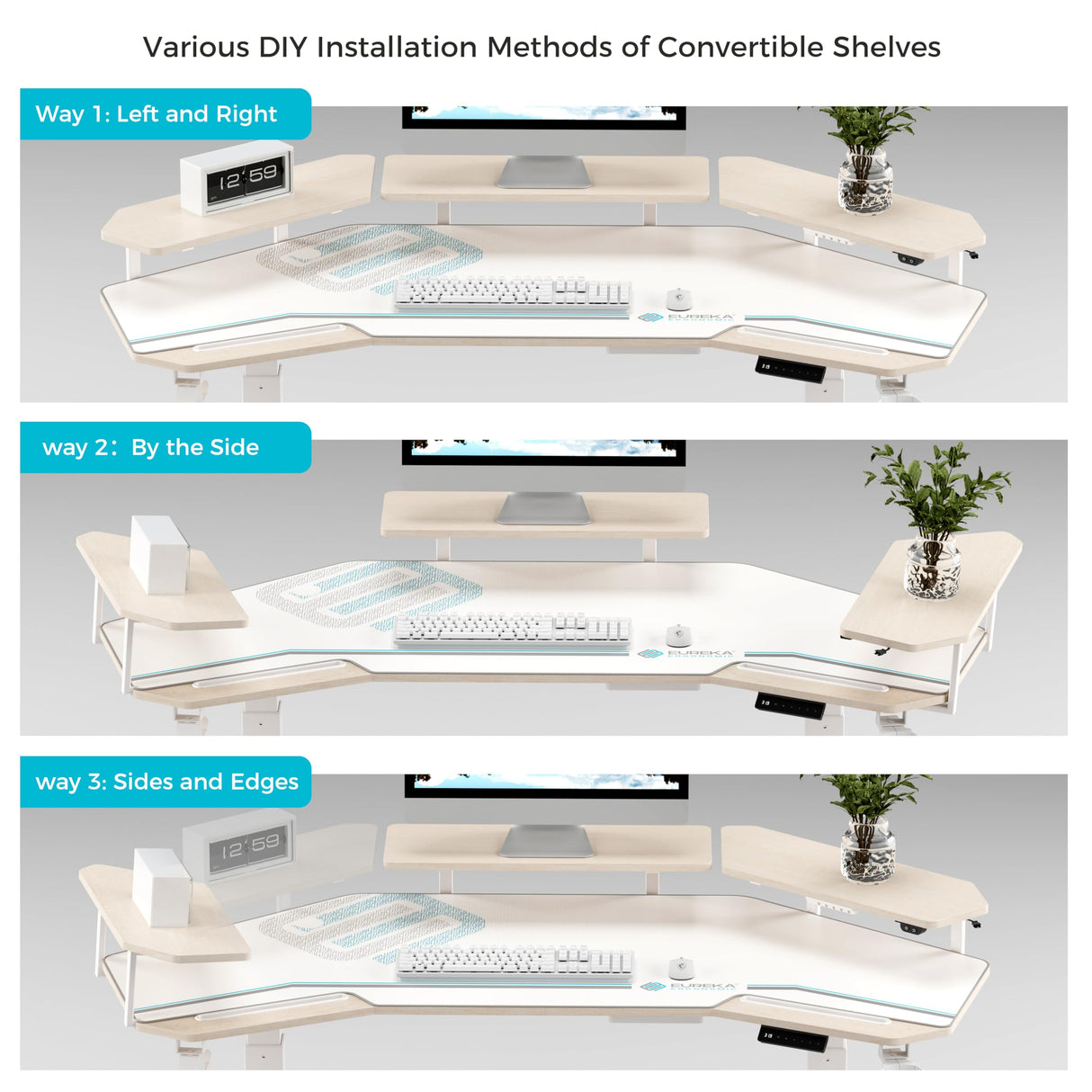 EUREKA ERGONOMIC Standing Desk,63" Electric Adjustable Height Computer Desk,Wing Shaped Music Studio Desk, LED Monitor Stands, Dual Motor&Slot, Maple EUREKA ERGONOMIC
