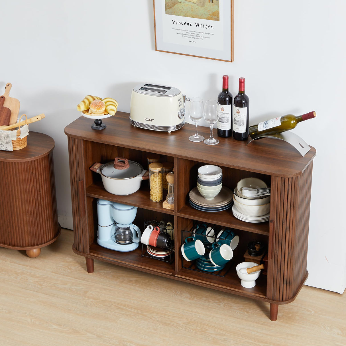 NVETHM Sideboard Buffet Cabinet, Storage Cabinet with Sliding Doors and Handles, Modern Wooden Sideboard Cabinet for Living Room, Dining Room, Kitchen and Entryway (Walnut) NVETHM