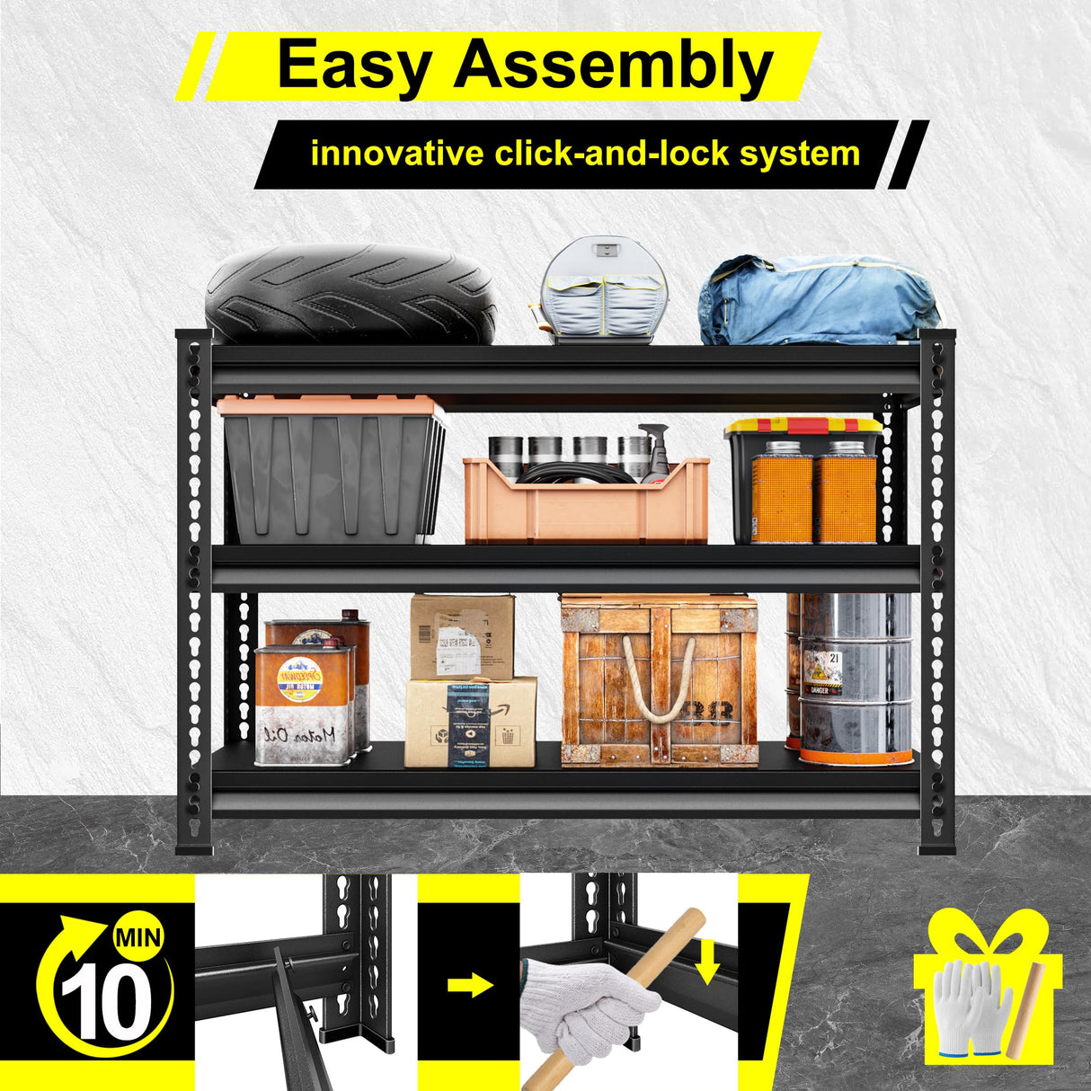 Huhaneon Garage Shelves Heavy Duty - 48''W 1,500Lbs Metal Adjustable Storage Shelving Rack Units for Warehouse Basement 48" W x 16" D x 36" H 3 Tier Black Huhaneon