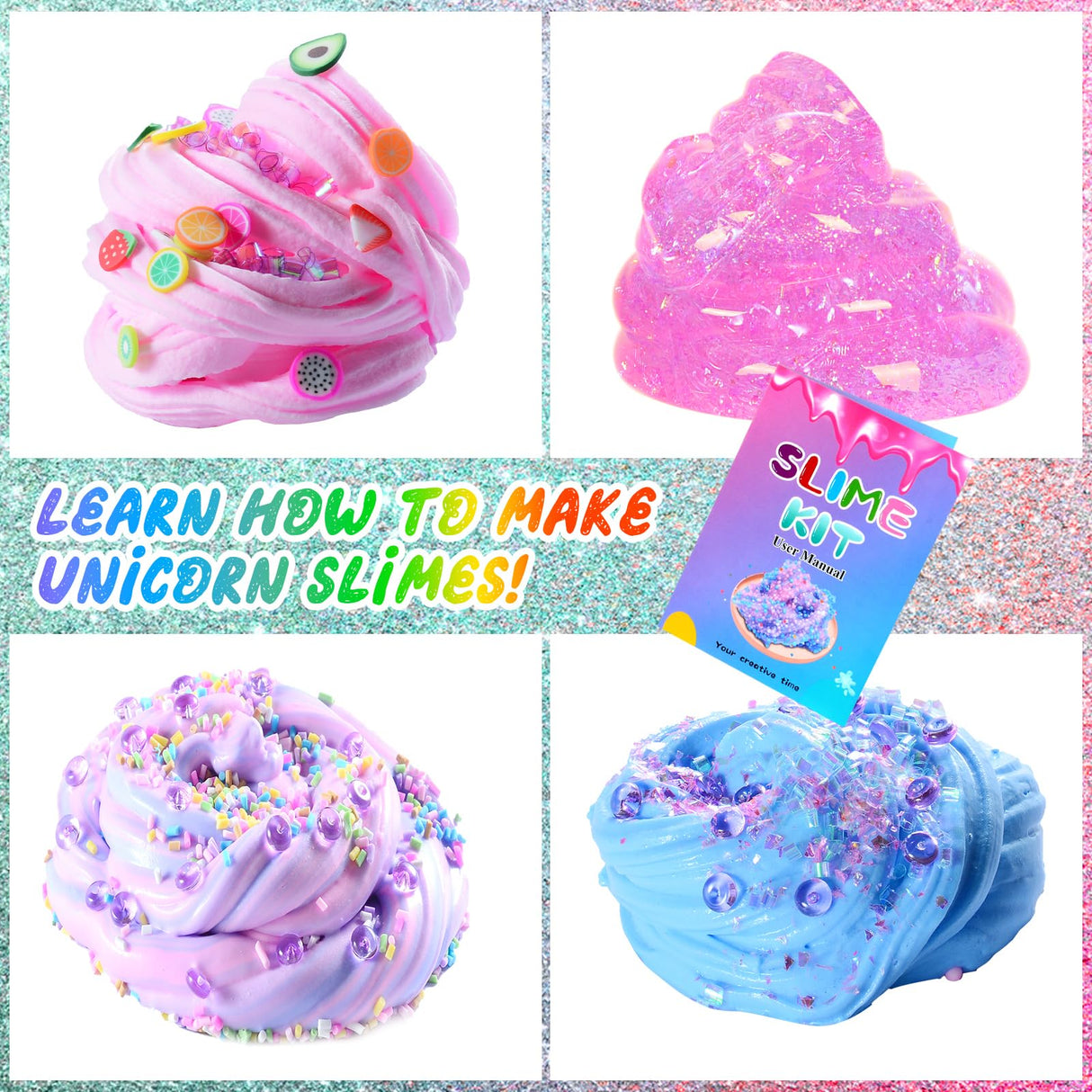 inksbui Slime Kit - Confetti, Glimmer Crunchy, Foam, Jelly Cubes - Stress Relief Toys, Party Favors for Kids, Boys and Girls Ages 6-12 inksbui