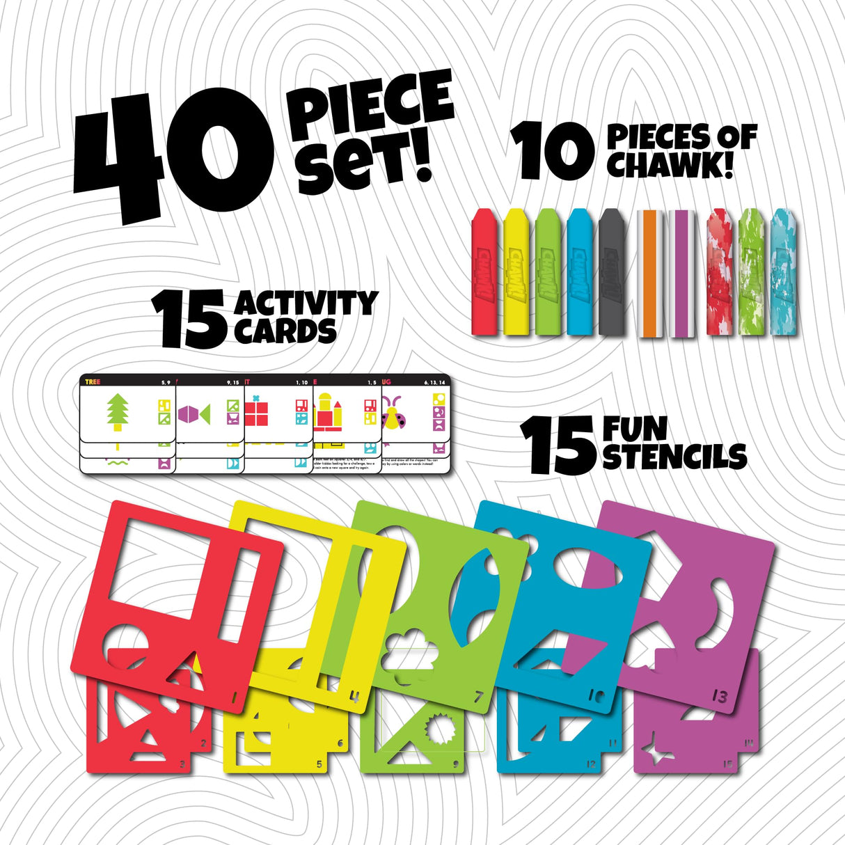 Chuckle & Roar - Sidewalk CHAWK! 40pc Activity Set - Outdoor Fun - Great on Any Hard Surface - Chawk and Stencils Included - Ages 4 and Up Chuckle & Roar