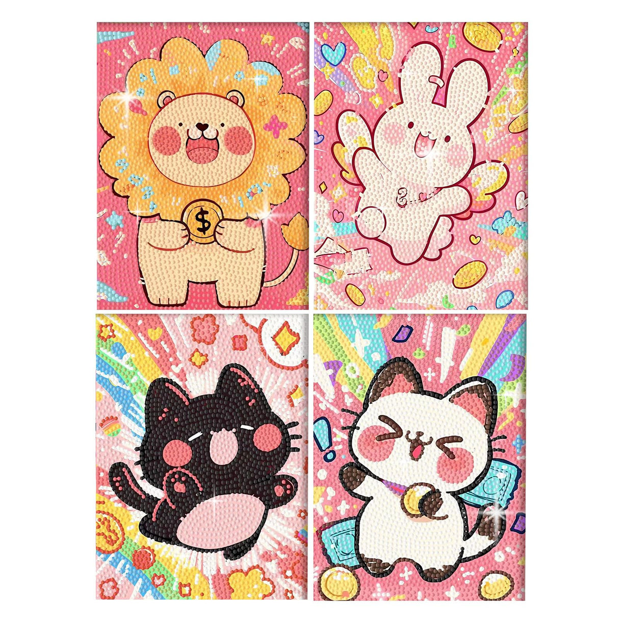 PERFECTSIGHT Cute 5D Diamond Art Kits, Kawaii DIY Painting Art for Adults Teen, 4 Pack Diamond Arts and Crafts Sets, Big Gem Full Drill Diamond Dots for Women (Multicolor Animal) PERFECTSIGHT