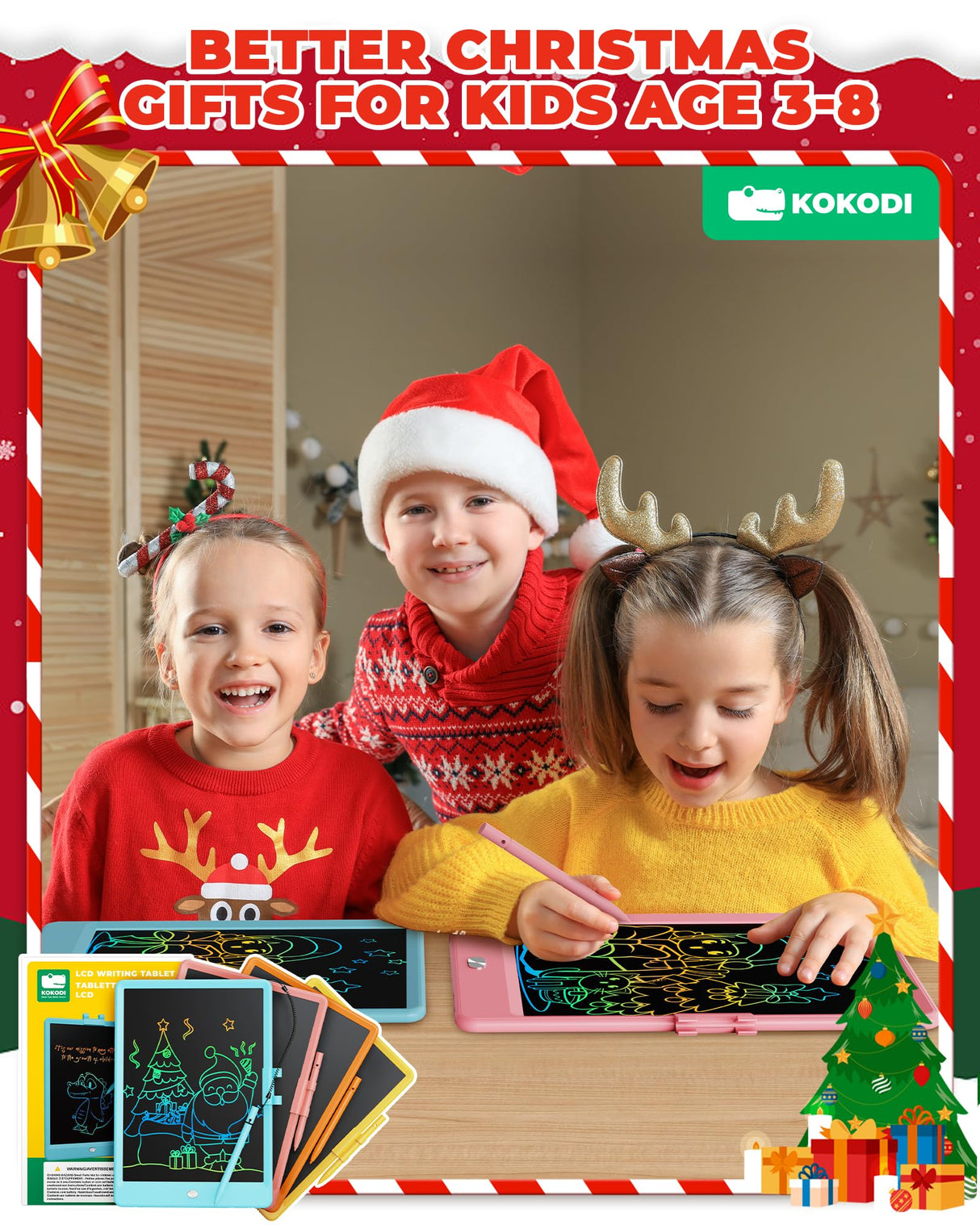 KOKODI LCD Writing Tablet, Valentines Day Gifts for Kids,10 Inch Colorful Toddler Doodle Board Drawing Tablet, Erasable Reusable Electronic Drawing Pads, Educational and Learning Toys for Kids KOKODI