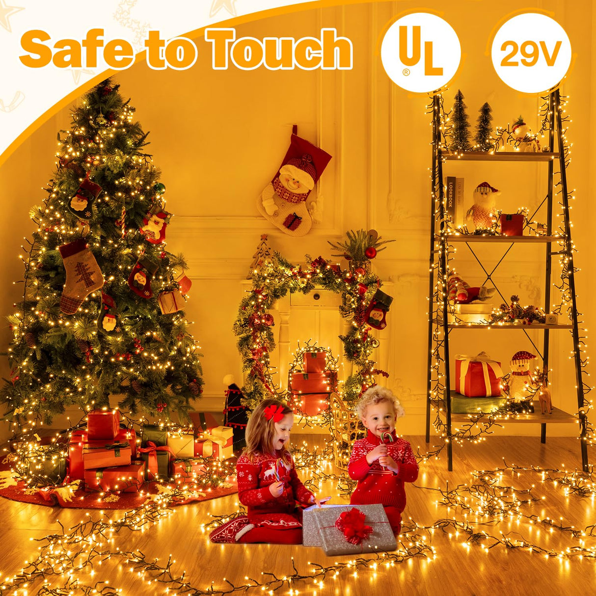 Ollny Cluster Lights Christmas 400LED 20FT, Warm White Christmas Tree Lights 8 Modes Timer Remote, Waterproof Connectable String Lights for Outdoor Indoor Outside Garland Xmas Decorations Ollny